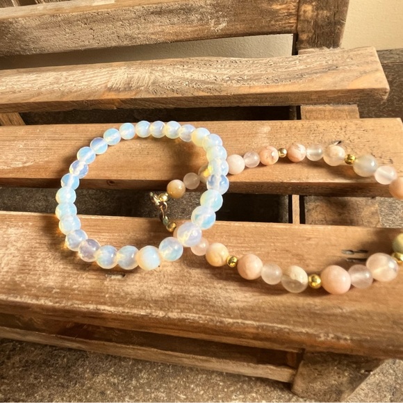 Opalite and Flower Agate Bracelets Crystal Natural Gemstone - Picture 7 of 7